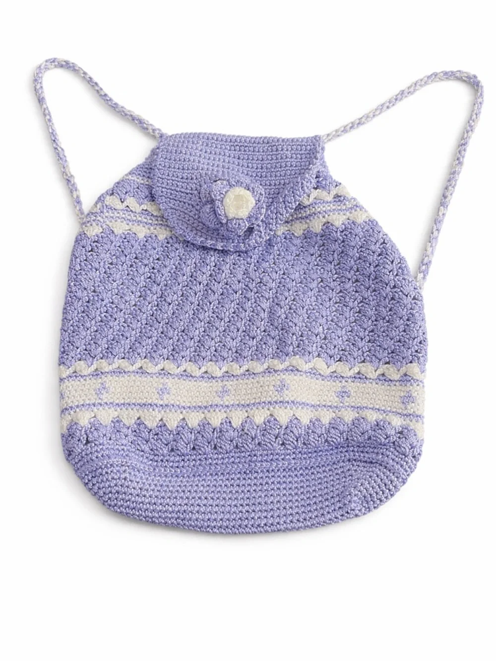 Crochet Backpack Purse Lavender White Boho Cottagecore Festival Bag